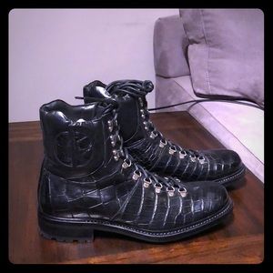 Caporicci Genuine Alligator Lace Up Boots Black